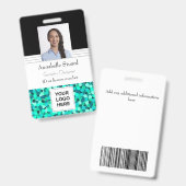 Badge Nom photo de l'employé Turquoise Glitzy Moderne Él (Avant & arrière)