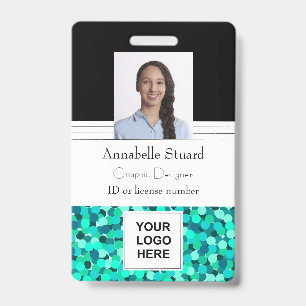 Badge Nom photo de l'employé Turquoise Glitzy Moderne Él