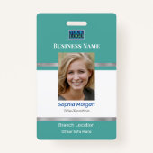 Badge Nom photo de l'entreprise Logo Info, argent Turquo (Devant)