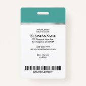 Badge Nom photo de l'entreprise Logo Info, argent Turquo (Dos)