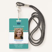 Badge Nom photo de l'entreprise Logo Info, argent Turquo (Devant avec lanière)