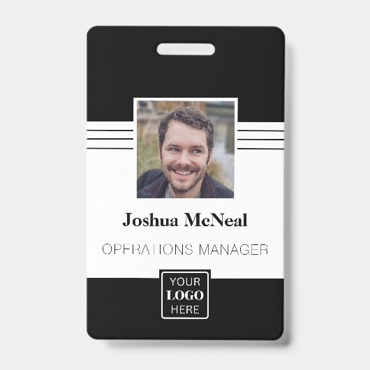 Badge Nom photo professionnel de l'employé élégant (Avant)