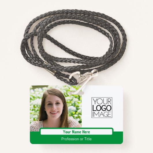 Badge Nom photo professionnel du bloc de couleur vert mo (Devant avec lanière)