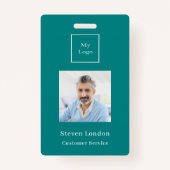 Badge Nom photo turquoise Code QR logo commercial (Devant)