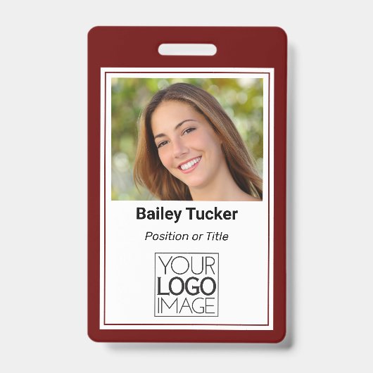 Badge Nom Professionnel de Couleur Simple Bourgogne Pers (Avant)