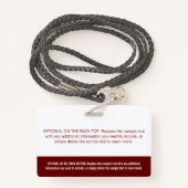 Badge Nom professionnel du bloc de couleur rouge foncé s (Derrière avec lanière)