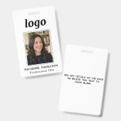 Badge Nom professionnel propre avec photo d'identité (Avant & arrière)