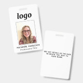 Badge Nom professionnel propre avec photo d'identité (Avant & arrière)