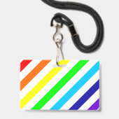 Badge Nom / Pronom à Rayures Arc-en-ciel Blanc (Arrière avec lanière)