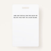 Badge Nom simple d'ID photo (Dos)