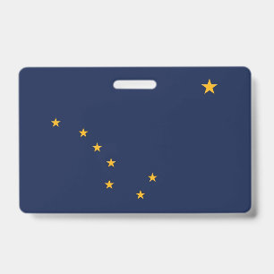 Badge nominatif avec drapeau de l'État d'Alaska, É
