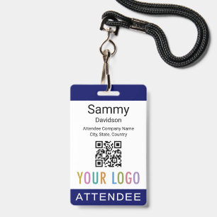 Badge nominatif bleu pour participant avec cordon