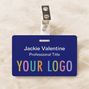 Badge nominatif en PVC bleu avec cordon ou enroule