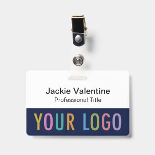 Badge nominatif en PVC bleu marine avec cordon ou 