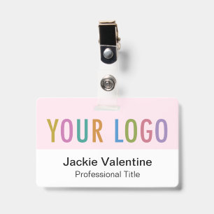 Badge nominatif en PVC rose avec cordon ou enroule