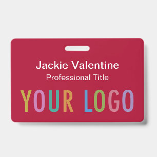 Badge nominatif en PVC rouge foncé avec enrouleur 