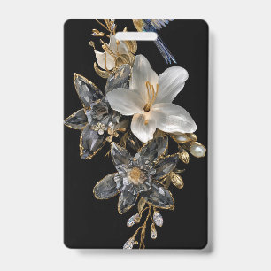 Badge nominatif floral en cristal Gold Black