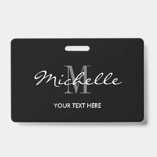 Badge nominatif noir et blanc fait sur commande de