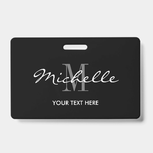 Badge nominatif noir et blanc fait sur commande de (Avant)