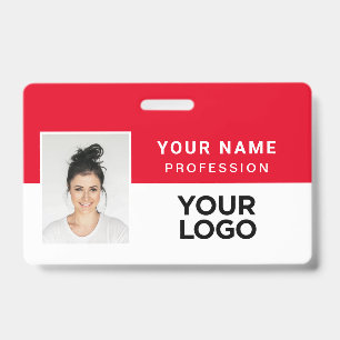 Badge nominatif photo employé d'entreprise rouge a