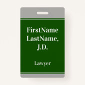 Badge nominatif professionnel, vert, fait sur (Dos)