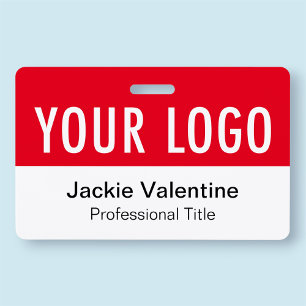 Badge nominatif PVC rouge avec logo horizontal pou