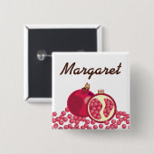 Badge nominatif rouge de graines de grenades (Devant & derrière)