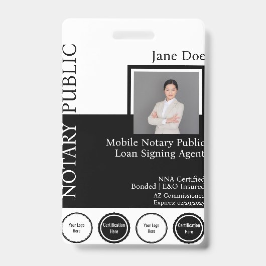 Badge Notaire de style classique avec QR (Front)