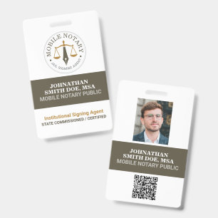 Badge Notaire mobile personnalisé avec QR ID Khaki Gold