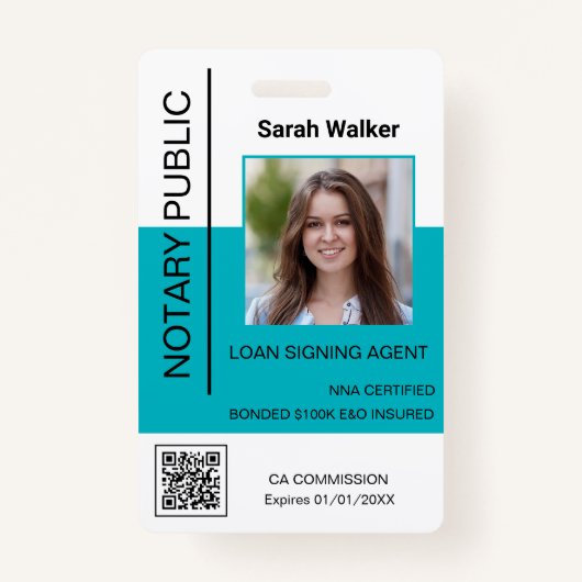 Badge Notaire Public ID photooffice travailleur turquois (Devant)