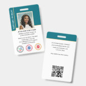 Badge Notaire public mobile Code QR de photo d'identité (Avant & arrière)