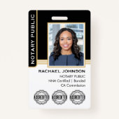 Badge Notary Public Custom Photo Logo ID Black Gold (Devant)