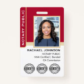 Badge Notary Public Custom Photo Logo ID Red Gold (Devant)