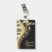 Badge Notes de musique noires et or monogrammées (Arrière avec clip)