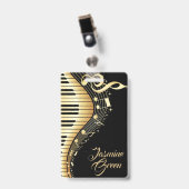 Badge Notes de musique noires et or monogrammées (Avant avec clip)