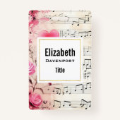 Badge Notes musicales et design Vintage Rose (Devant)