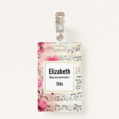Badge Notes musicales et design Vintage Rose (Dos avec clip)