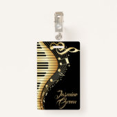 Badge Notes musicales Monogrammes Noir Et Or (Dos avec clip)