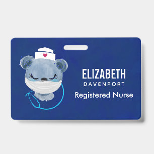 Badge Nounours infirmière mignonne portant un masque méd