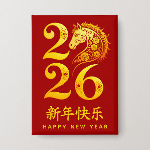 Badge Nouvel An chinois du Cheval 2026. Bonne année