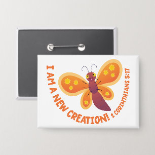 Badge Nouvelle création papillon mignon dessin animé ver