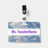 Badge Nuages blancs/gris et ciel bleu + nom de l'enseign (Avant avec clip)