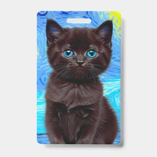Badge Nuit étoilée de Van Gogh Chat noir (Avant)