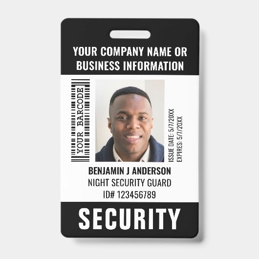 Badge Numéro de photo de la sécurité Code-barres Noir (Front)