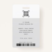 Badge Numéro de photo de l'employé moderne Logo d'entrep (Dos)