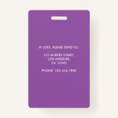 Badge Numéro de photo de l'infirmière autorisée moderne  (Dos)