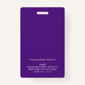 Badge Numéro de photo violet moderne Logo d'entreprise E (Dos)