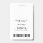 Badge Numéro de sécurité de l'infirmière de l'employé Mé (Dos)