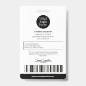 Badge Numéro d'employé professionnel moderne personnalis (Arrière)