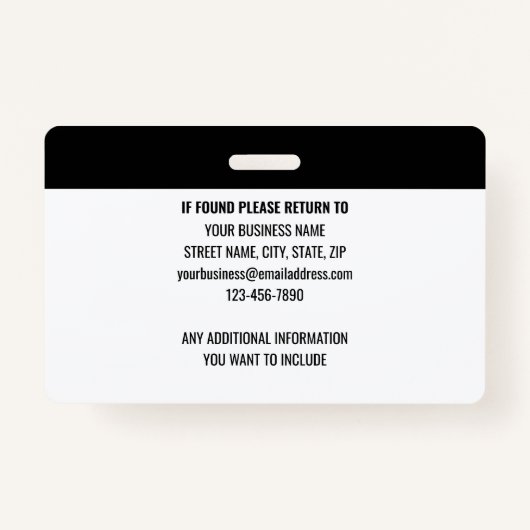 Badge Numéro d'identification de l'officier de la sécuri (Dos)